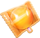 Búa Kẹo Mút Bọc trong Candy Crush Friends Saga: Một cây kẹo mút được bọc trong giấy bóng kính màu vàng trong suốt với các cạnh được niêm phong