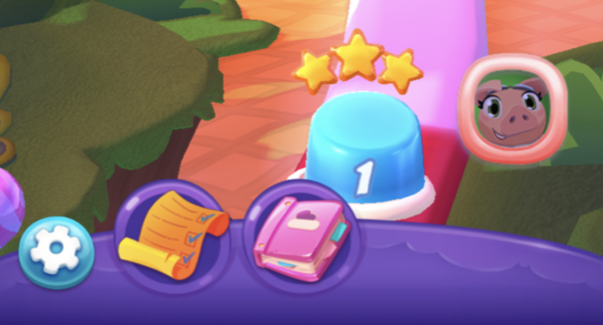Nivåpinne i Candy Crush Friends Saga, som viser 2 skinnende stjerner på toppen